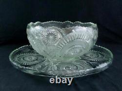 Vintage L. E. Smith Large Punch Bowl And Underplate Pinwheel Stars