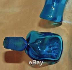 Vintage Large Blenko Art glass Twisted Decanter Wayne Husted Teal Blue