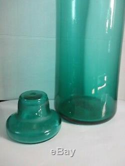 Vintage Large Blenko Blue Green Art Glass Bottle Decanter With Stopper 32 Inches