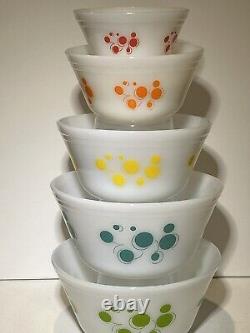 Vintage MCM Federal Atomic Dot Glass Nesting Mixing Bowls Set of 5