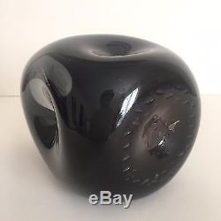 Vintage MID Century Modern Blenko Charcoal Grey Hand Blown Glass Dimple Vase