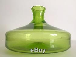 Vintage MID Century Modern Blenko Chartreuse Green Hand Blown Glass Bottle Vase