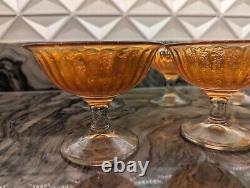 Vintage Marigold Carnival Glass Dessert Bowl with 6 Sherbet Pedestal Cups