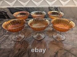 Vintage Marigold Carnival Glass Dessert Bowl with 6 Sherbet Pedestal Cups