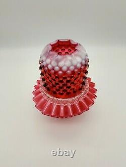 Vintage Marked Fenton 3 Pc. Bright Cranberry Opalescent Hobnail 7 Fairy Lamp