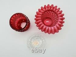 Vintage Marked Fenton 3 Pc. Bright Cranberry Opalescent Hobnail 7 Fairy Lamp