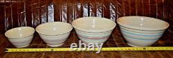 Vintage McCoy Pottery Pink & Blue Stripes qty 4 Mixing Nesting Bowls Set