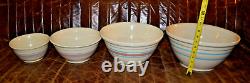 Vintage McCoy Pottery Pink & Blue Stripes qty 4 Mixing Nesting Bowls Set