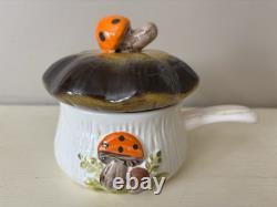 Vintage Merry Mushroom Ceramic Handled Soup Bowls Set Of 4 With LIDS