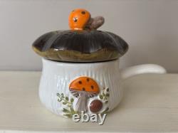 Vintage Merry Mushroom Ceramic Handled Soup Bowls Set Of 4 With LIDS