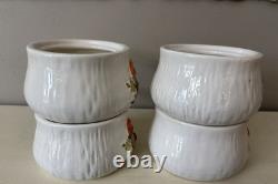 Vintage Merry Mushroom Ceramic Handled Soup Bowls Set Of 4 With LIDS