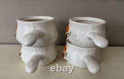 Vintage Merry Mushroom Ceramic Handled Soup Bowls Set Of 4 With LIDS