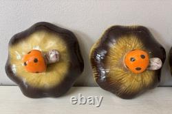 Vintage Merry Mushroom Ceramic Handled Soup Bowls Set Of 4 With LIDS