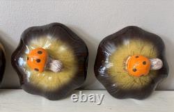 Vintage Merry Mushroom Ceramic Handled Soup Bowls Set Of 4 With LIDS