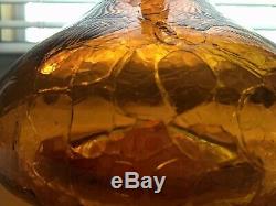 Vintage Mid Century Blenko Joel Myers Honey Amber Crackle Glass Decanter 6516