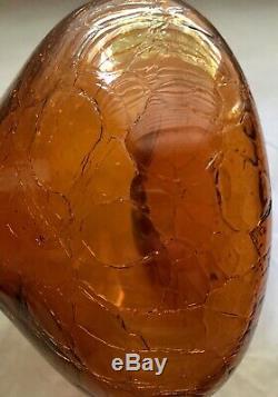 Vintage Mid Century Blenko Joel Myers Honey Amber Crackle Glass Decanter 6516