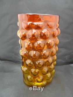 Vintage Mid-Century SIGNED Blenko free form edge Amberina Husted Bubble Vase