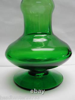 Vintage Mid Century hand blown Art Glass DECANTER, Lime Green/Air Bubble Stopper