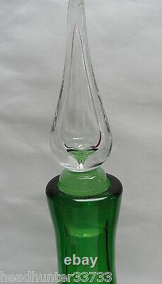 Vintage Mid Century hand blown Art Glass DECANTER, Lime Green/Air Bubble Stopper