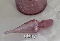 Vintage Midcentury Blenko Pink Crackle Glass 16.75 Decanter #920 with Stopper