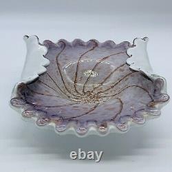 Vintage Murano Art Glass Folded Gold Purple Bowl Dish Centerpiece 2.5T 10.5W