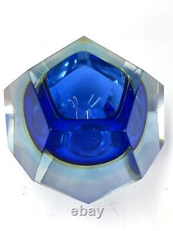 Vintage Murano Glass Ashtray Vase by Flavio Poli, sommerso, Faceted