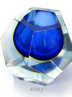 Vintage Murano Glass Ashtray Vase by Flavio Poli, sommerso, Faceted