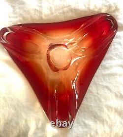Vintage Murano Hand Blown Ruby Red Art Glass Bowl Dish