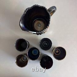 Vintage Northwood Grape and Cable Amethyst Carnival Glass 7 Piece Water Set