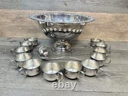 Vintage Oneida Park Lane Silver Plated Footed Punch Bowl Set With 12 Cups & Ladle