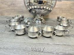 Vintage Oneida Park Lane Silver Plated Footed Punch Bowl Set With 12 Cups & Ladle