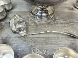 Vintage Oneida Park Lane Silver Plated Footed Punch Bowl Set With 12 Cups & Ladle