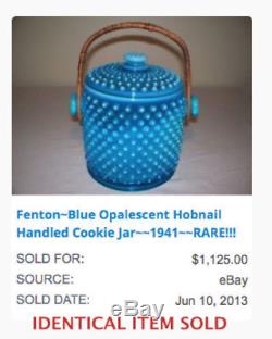 Vintage Opalescent Fenton Blue Hobnail Glass Cookie Ginger Jar Rare 1941