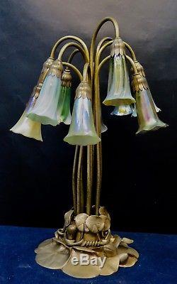 Vintage Original Dore' Bronze Tiffany Studios Ten Light Lily Lamp