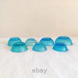 Vintage Original Old Blue Glass 7 Bowl Decorative Kitchenware Collectible G406