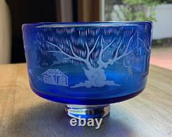 Vintage Orrefors Gunnar Cyren Blue Clear Footed Glass Bowl
