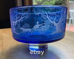 Vintage Orrefors Gunnar Cyren Blue Clear Footed Glass Bowl