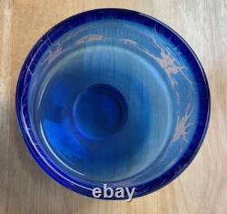 Vintage Orrefors Gunnar Cyren Blue Clear Footed Glass Bowl