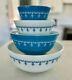 Vintage PYREX Blue Garland Snowflake Nesting/Mixing Bowls Set 401-404 EUC