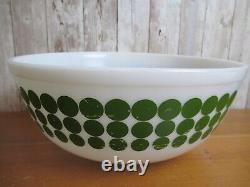 Vintage PYREX MCM #404 4 Quart Green Polka Dot Milk Glass Mixing Bowl Ovenware