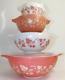 Vintage PYREX Pink Gooseberry Cinderella Mixing Bowls Full Set 44o's