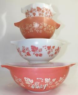 Vintage PYREX Pink Gooseberry Cinderella Mixing Bowls Full Set 44o's