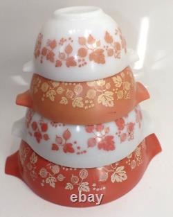 Vintage PYREX Pink Gooseberry Cinderella Mixing Bowls Full Set 44o's