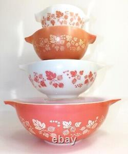 Vintage PYREX Pink Gooseberry Cinderella Mixing Bowls Full Set 44o's