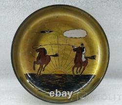 Vintage Painting Nemes Bowl Artist Glass Taming Horses Knight Dish Rare Old 1934