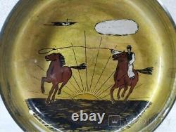 Vintage Painting Nemes Bowl Artist Glass Taming Horses Knight Dish Rare Old 1934