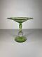 Vintage Pairpoint Etched Glass Compote with Controlled Bubbles Uranium glass