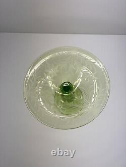 Vintage Pairpoint Etched Glass Compote with Controlled Bubbles Uranium glass