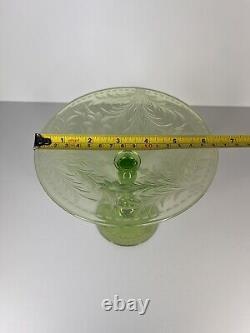 Vintage Pairpoint Etched Glass Compote with Controlled Bubbles Uranium glass