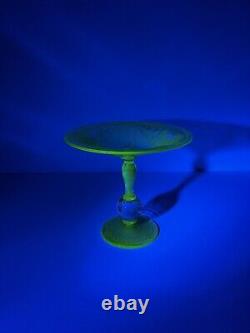 Vintage Pairpoint Etched Glass Compote with Controlled Bubbles Uranium glass